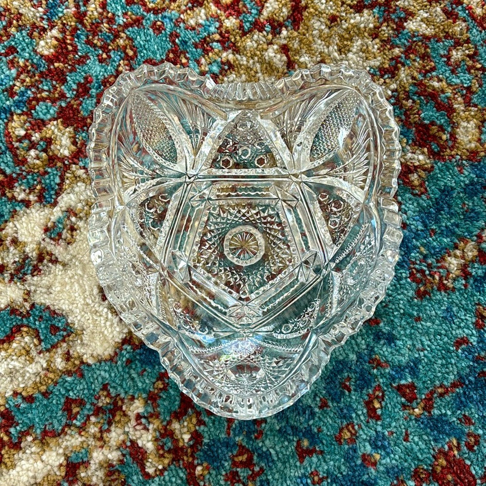 Vintage IMPERIAL GLASS Heart Shaped Crystal Dish/Bowl